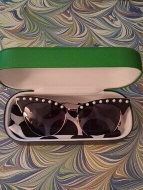 kate spade Black and Gold Pearl-Accent Cat-Eye Sunglasses NWT